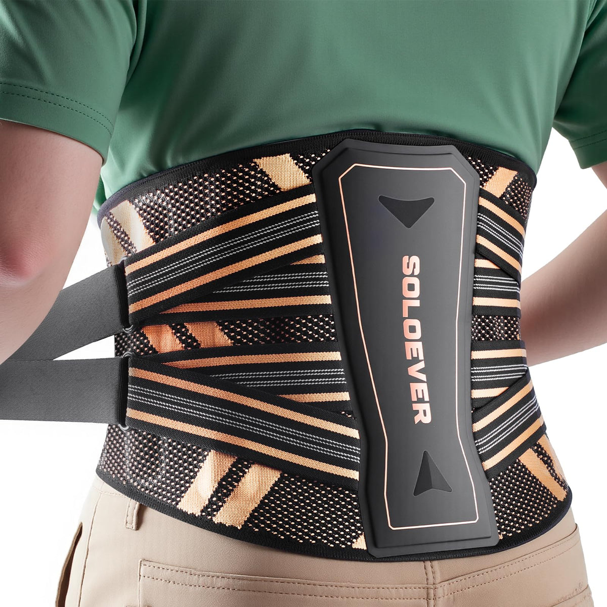 SOLOEVER faja frontal mostrando cierre y diseño, soporte estable inmediato