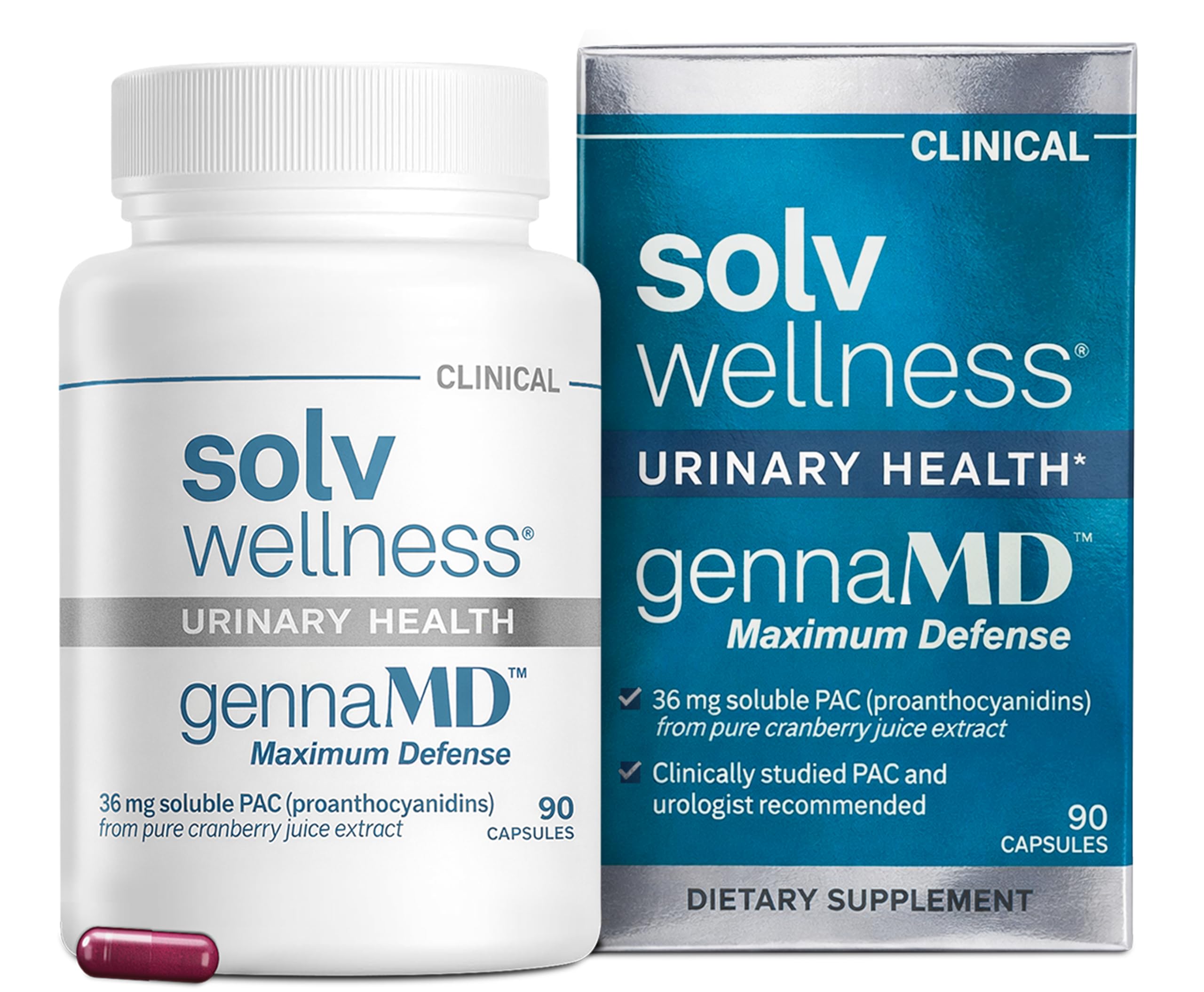 Solv Wellness frasco GennaMD frontal mostrando etiqueta clara y beneficio