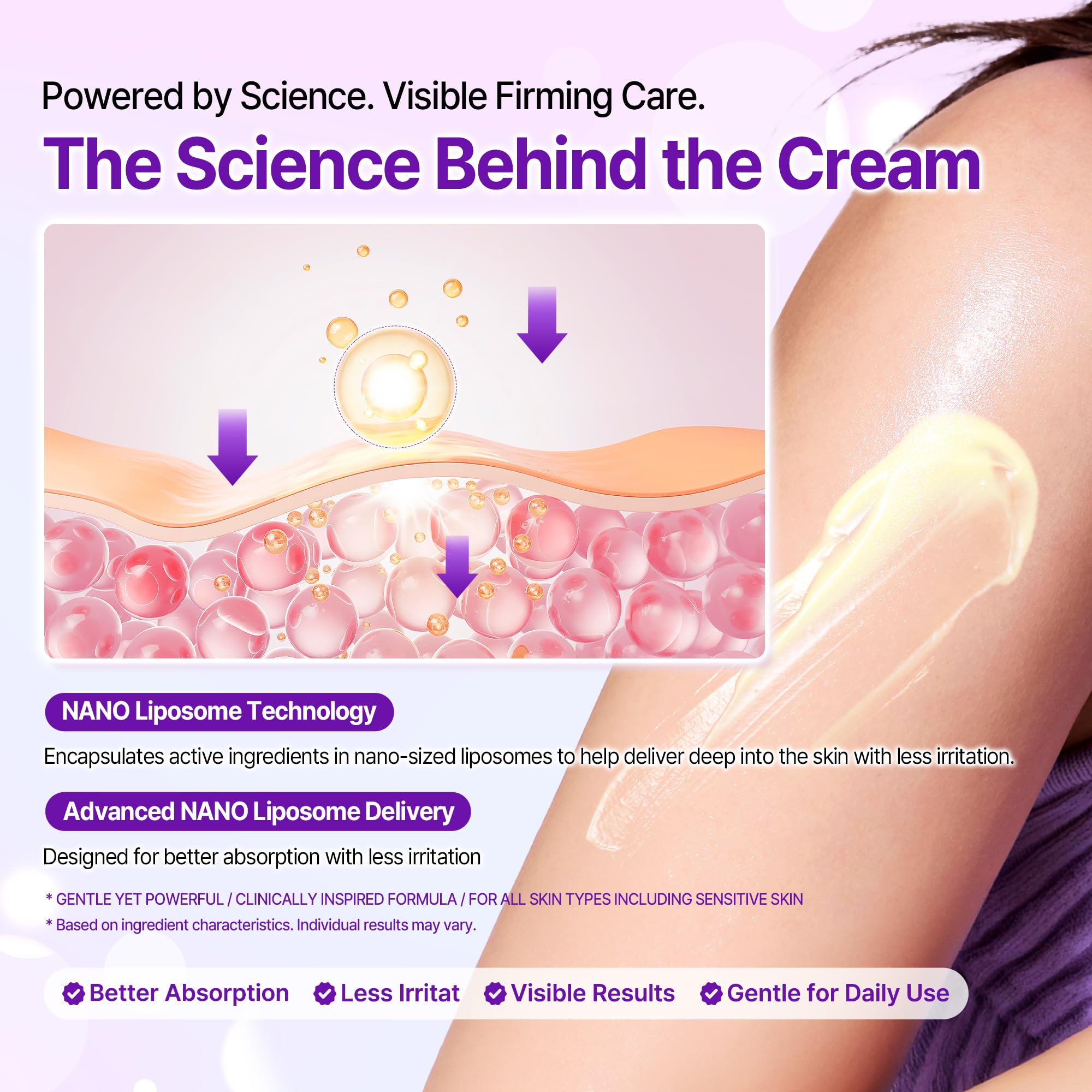 SOME BY MI crema aplicada en brazo para suavizar y mejorar textura corporal