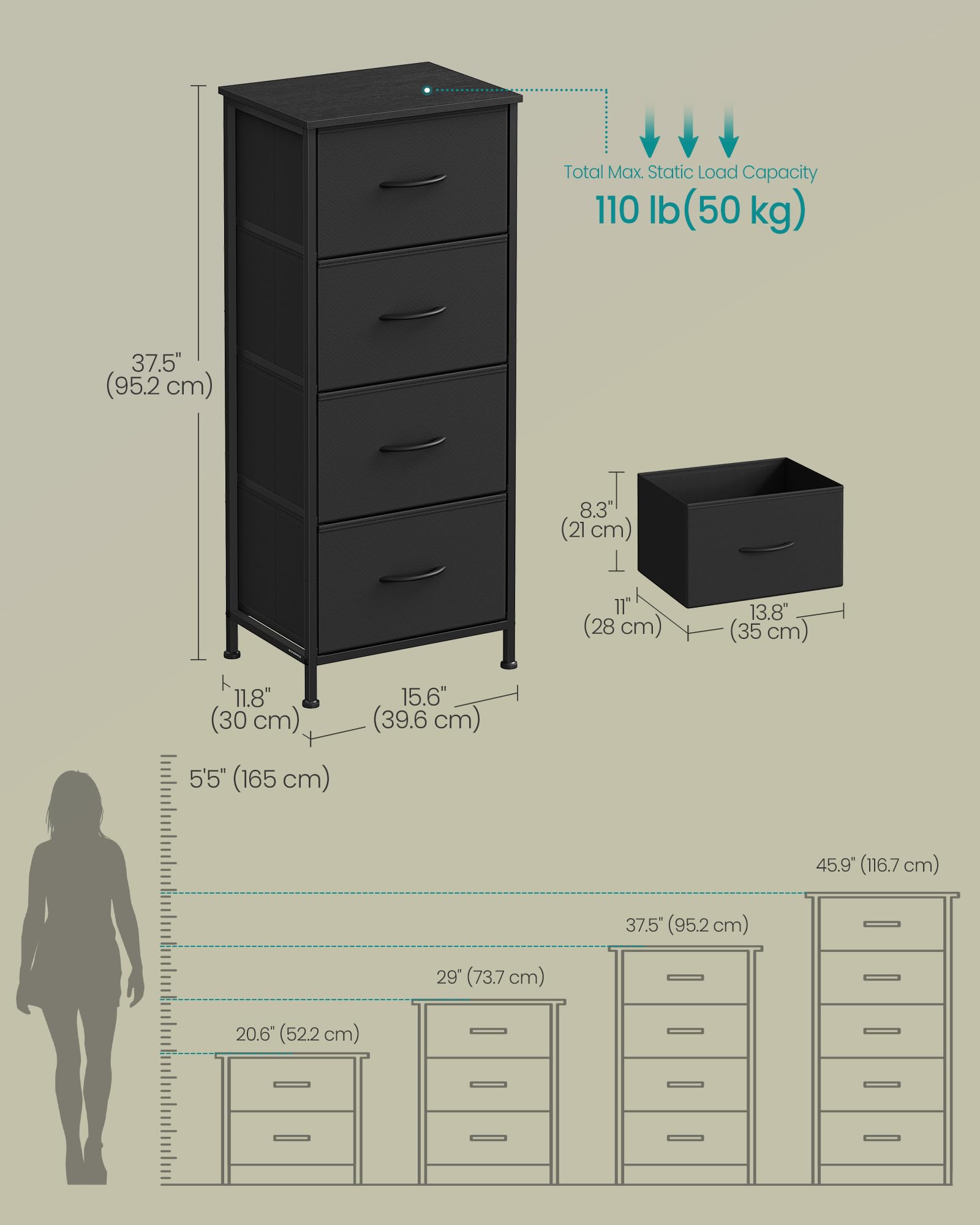 SONGMICS cómoda montada en dormitorio ofreciendo estilo y orden