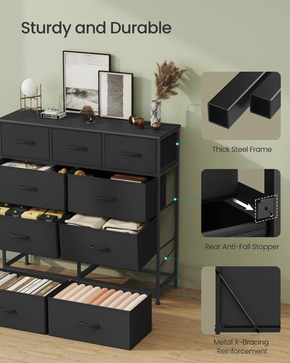 SONGMICS cómoda BELLAH en dormitorio estilizado que aporta orden y diseño moderno