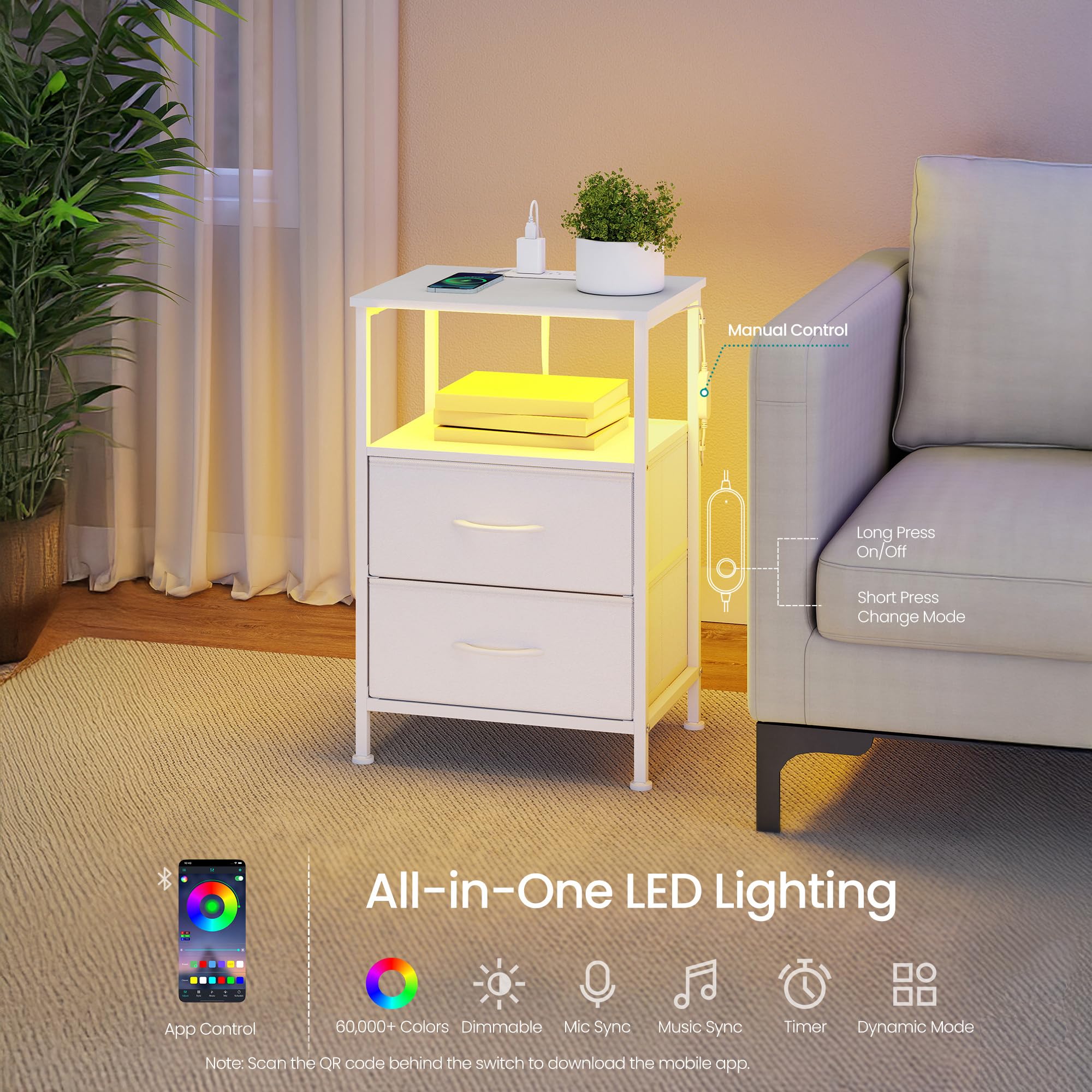 SONGMICS luces LED controladas por app mostrando colores ajustables para ambiente