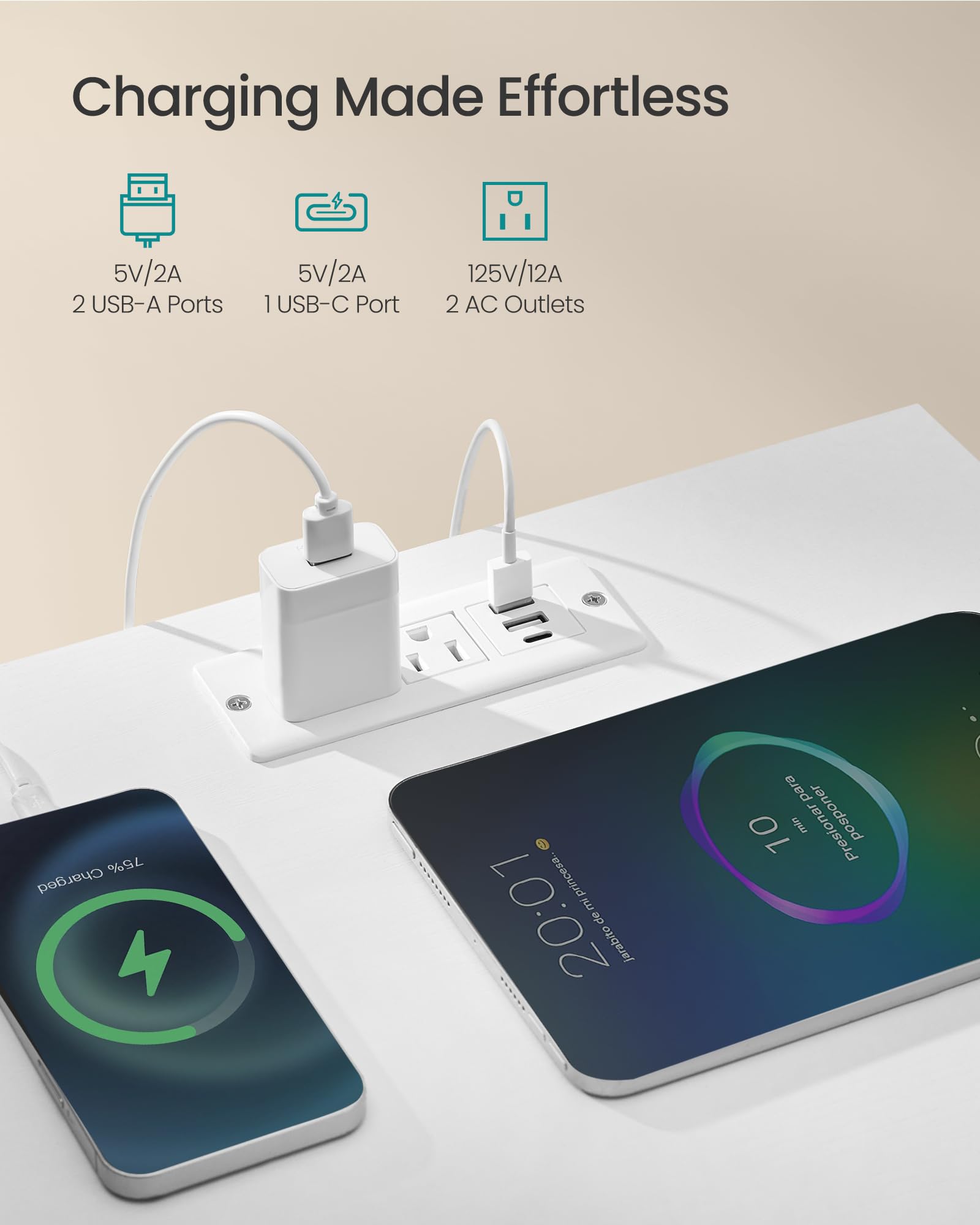 SONGMICS estación de carga con enchufes AC, USB-A y USB-C para recarga fácil