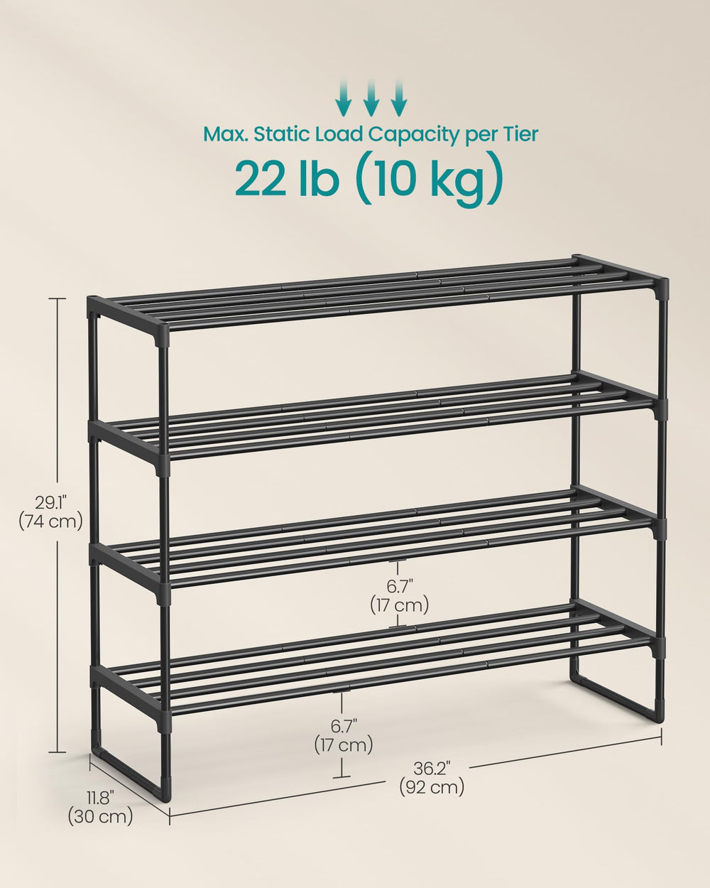 SONGMICS comparación con zapatos para visualizar escala y capacidad