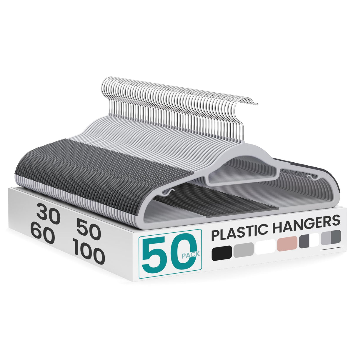 SONGMICS perchas pack 50 vista frontal, ahorro de espacio organizado