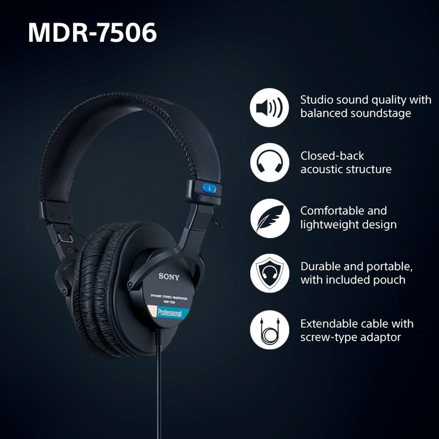 Sony MDR7506 plegados listos para transporte, comodidad y portabilidad Sony