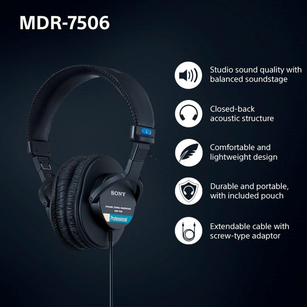 Sony MDR7506 plegados listos para transporte, comodidad y portabilidad Sony