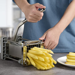 Sopito cutting action in use slicing a potato for uniform fries