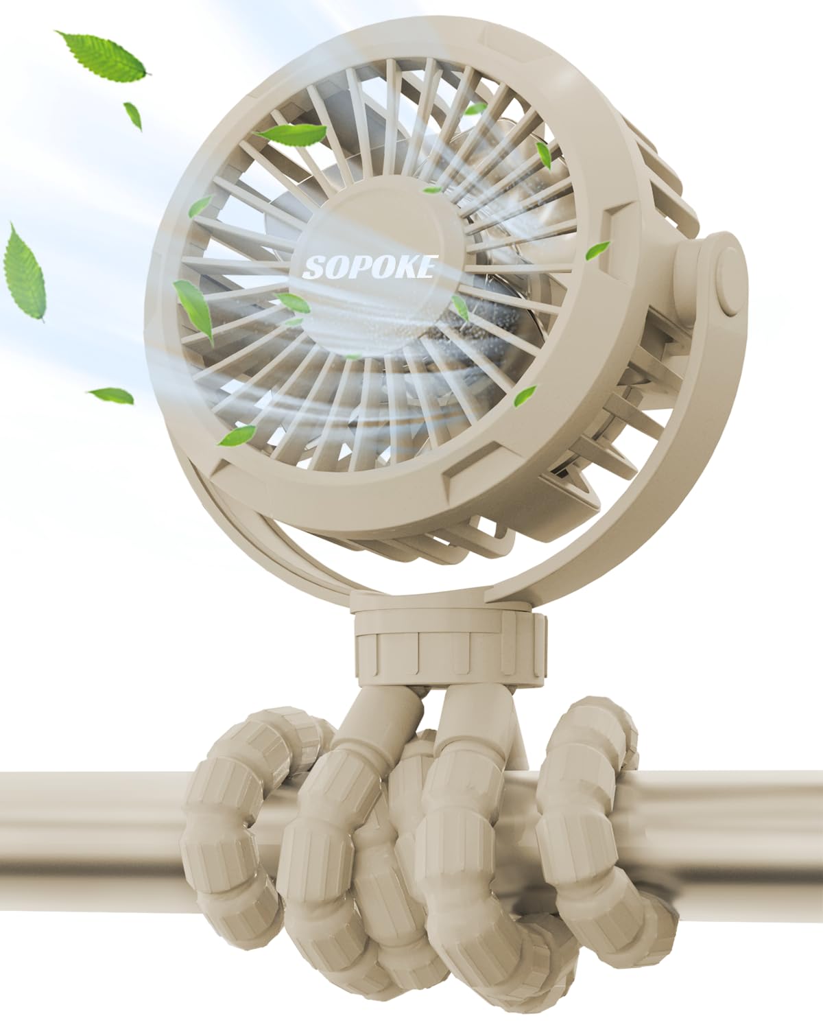 SOPOKE vista frontal del ventilador amarillo mostrando diseño compacto y portabilidad