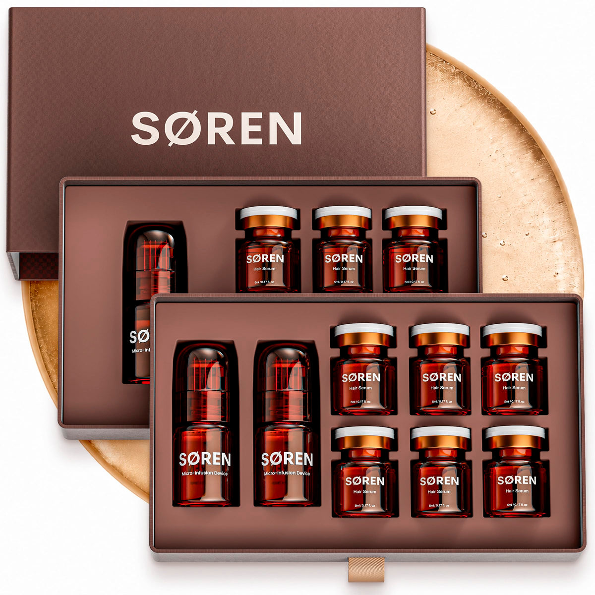 SØREN caja de presentación premium mostrando el kit completo y beneficio estético
