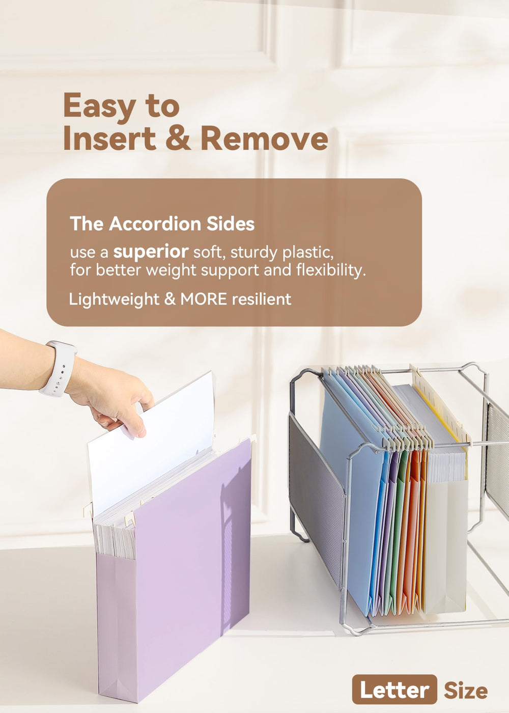 SortRax expanded 2-inch pocket filled with documents demonstrating extra capacity