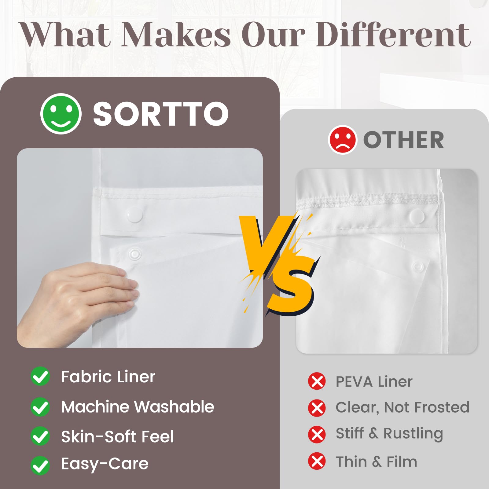 SORTTO cortina colocada en baño ambientado mostrando estilo moderno y contraste negro