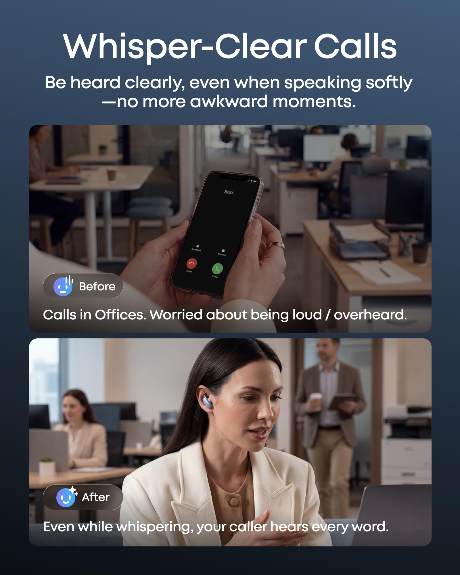 Soundcore Liberty 5 Pro auricular en uso durante llamada con voz clara