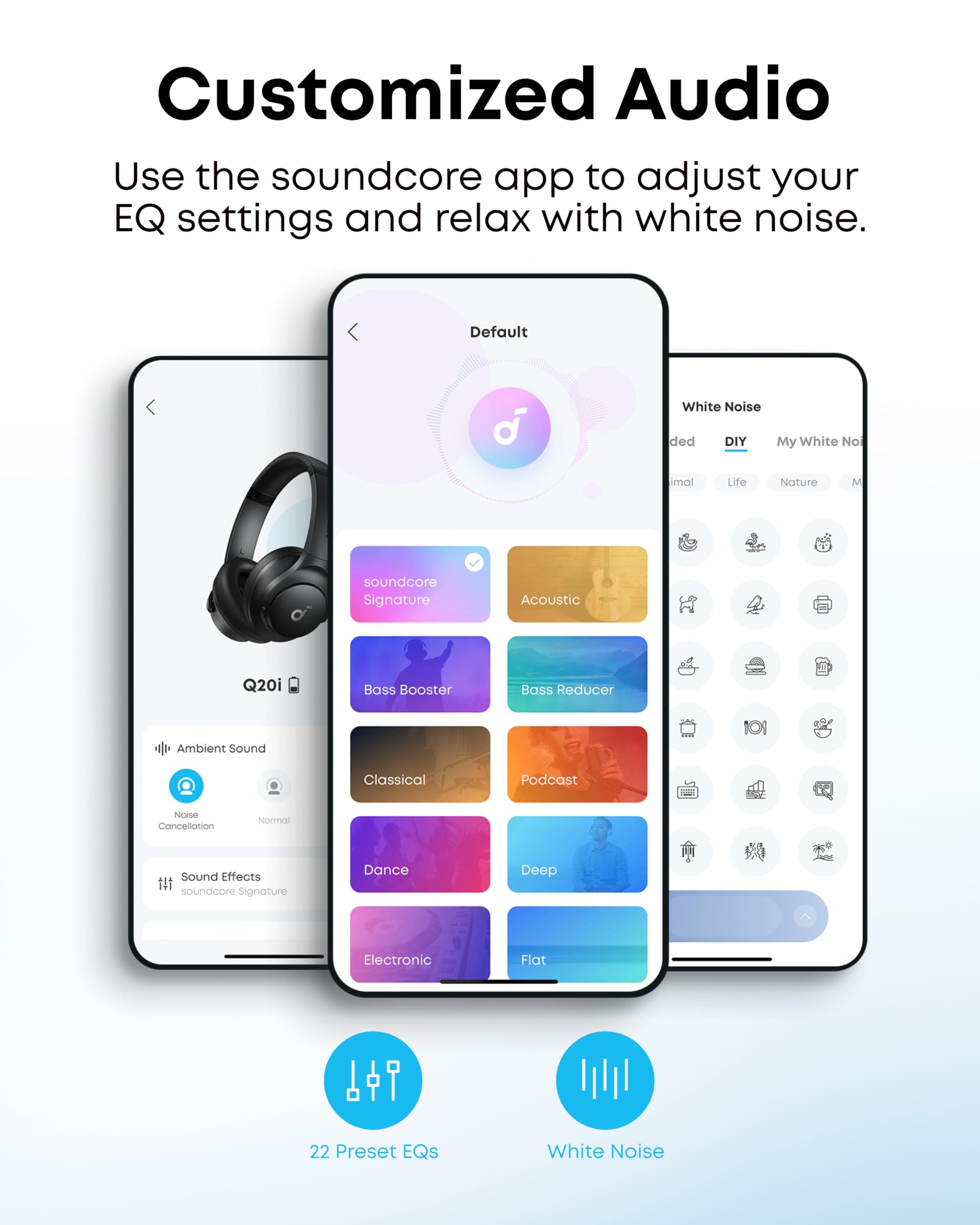 Soundcore Q20i comparado con mano para mostrar tamaño portátil