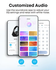 Soundcore Q20i comparado con mano para mostrar tamaño portátil