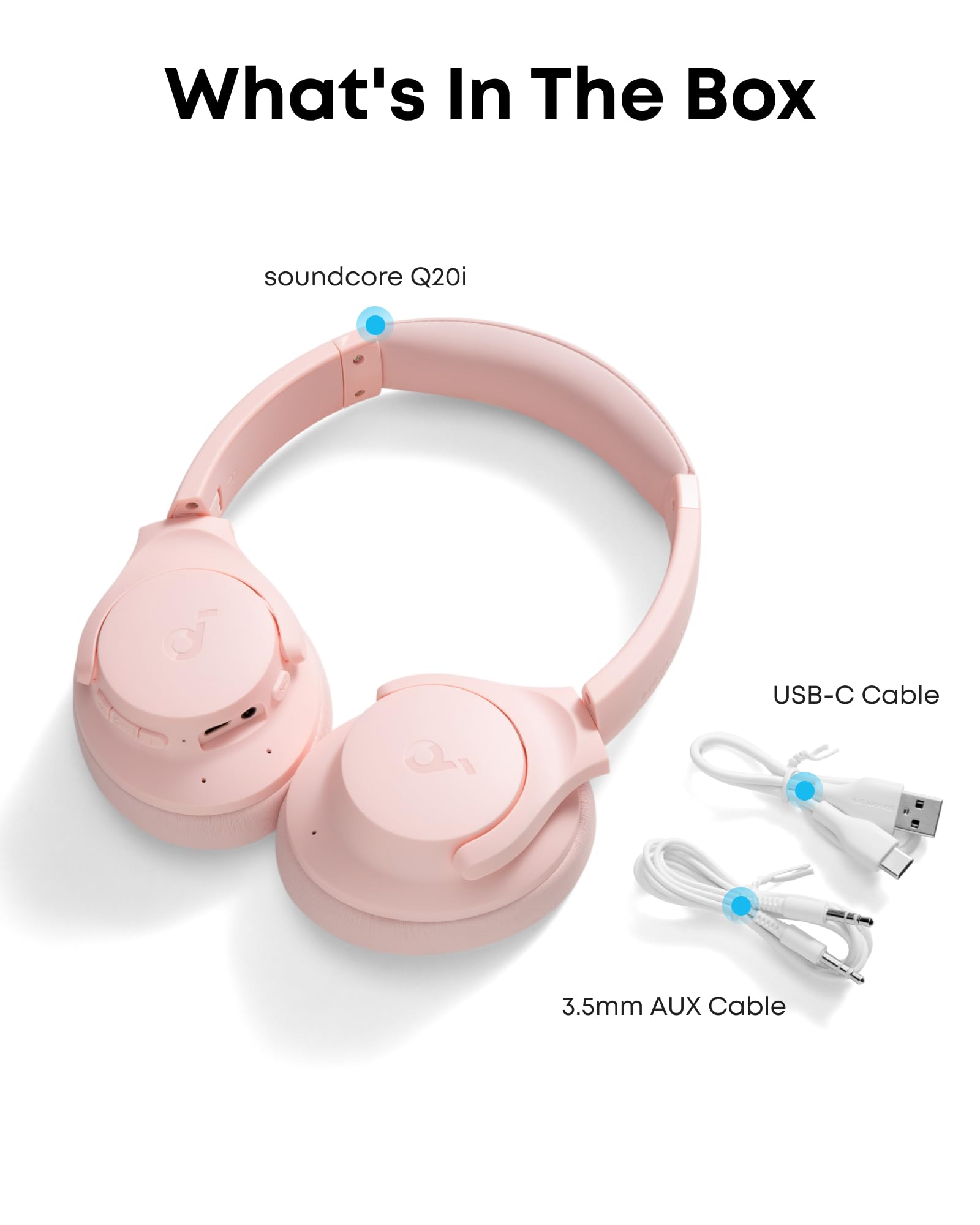 Soundcore Q20i embalaje con accesorios para inicio rápido