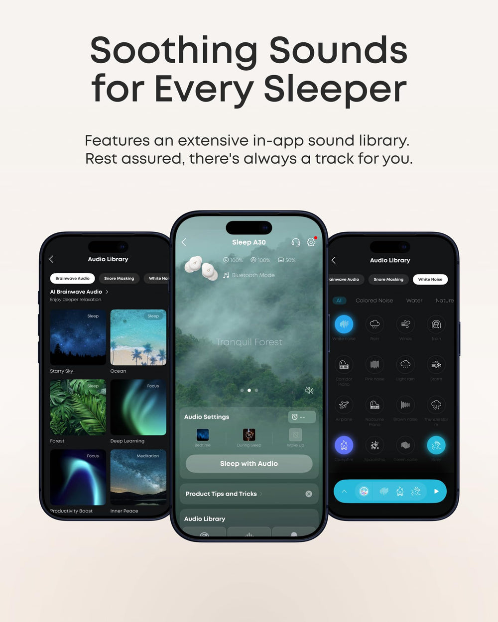 Soundcore Sleep A30 comparación de tamaño para visión de escala