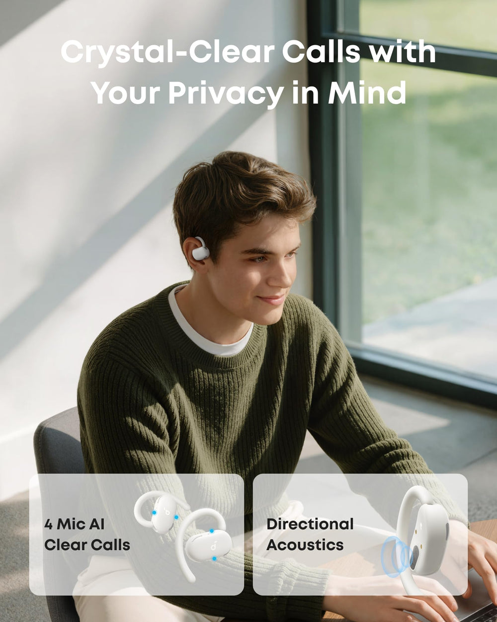 Soundcore V20i en uso corriendo mostrando conciencia del entorno segura