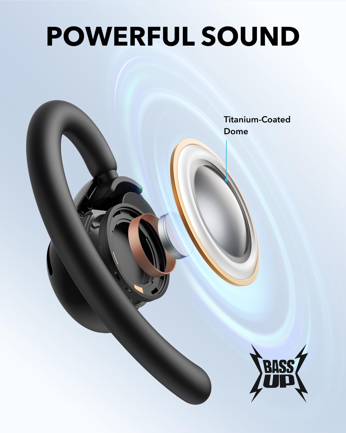 Soundcore V20i closeup del driver 16mm que mejora graves y claridad