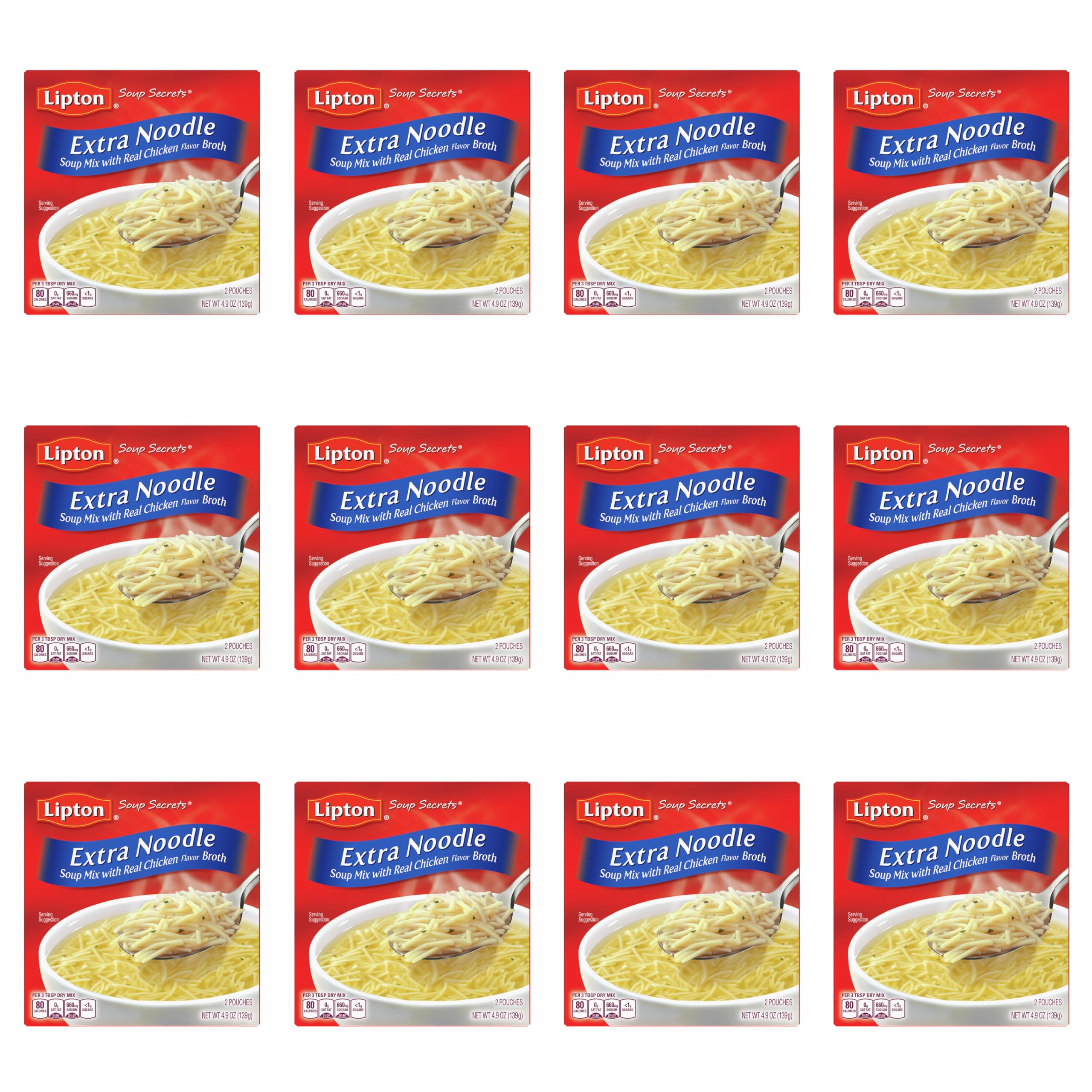 SOUP SECRETS Lipton frente del empaque mostrando porciones y uso rápido