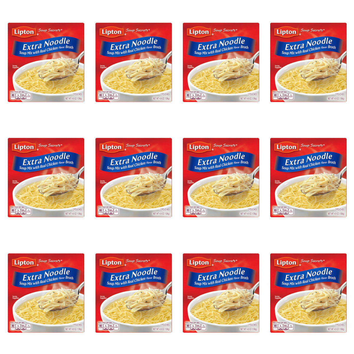 SOUP SECRETS Lipton frente del empaque mostrando porciones y uso rápido