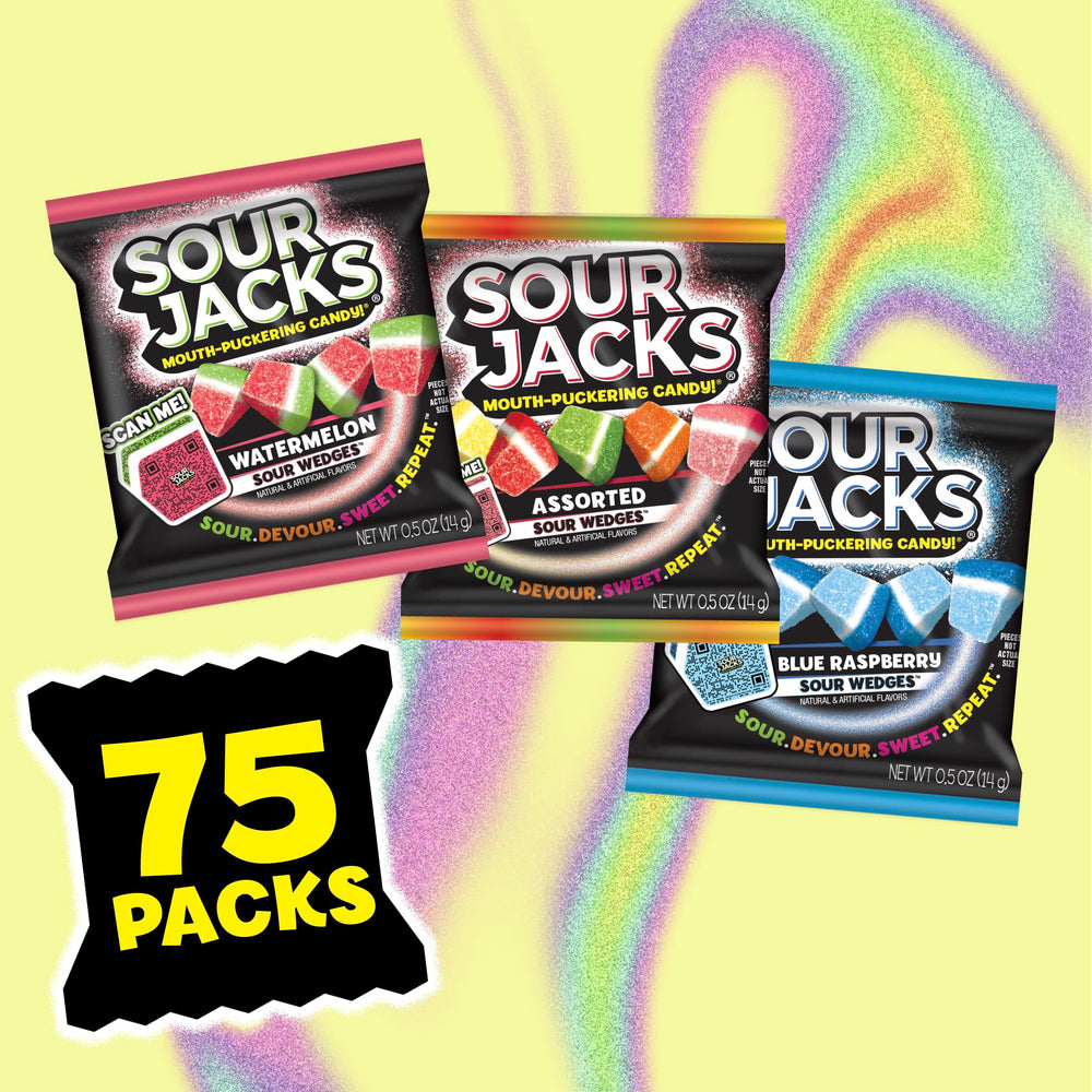 Sour Jacks cuñas mostrando textura masticable y recubrimiento ácido visible