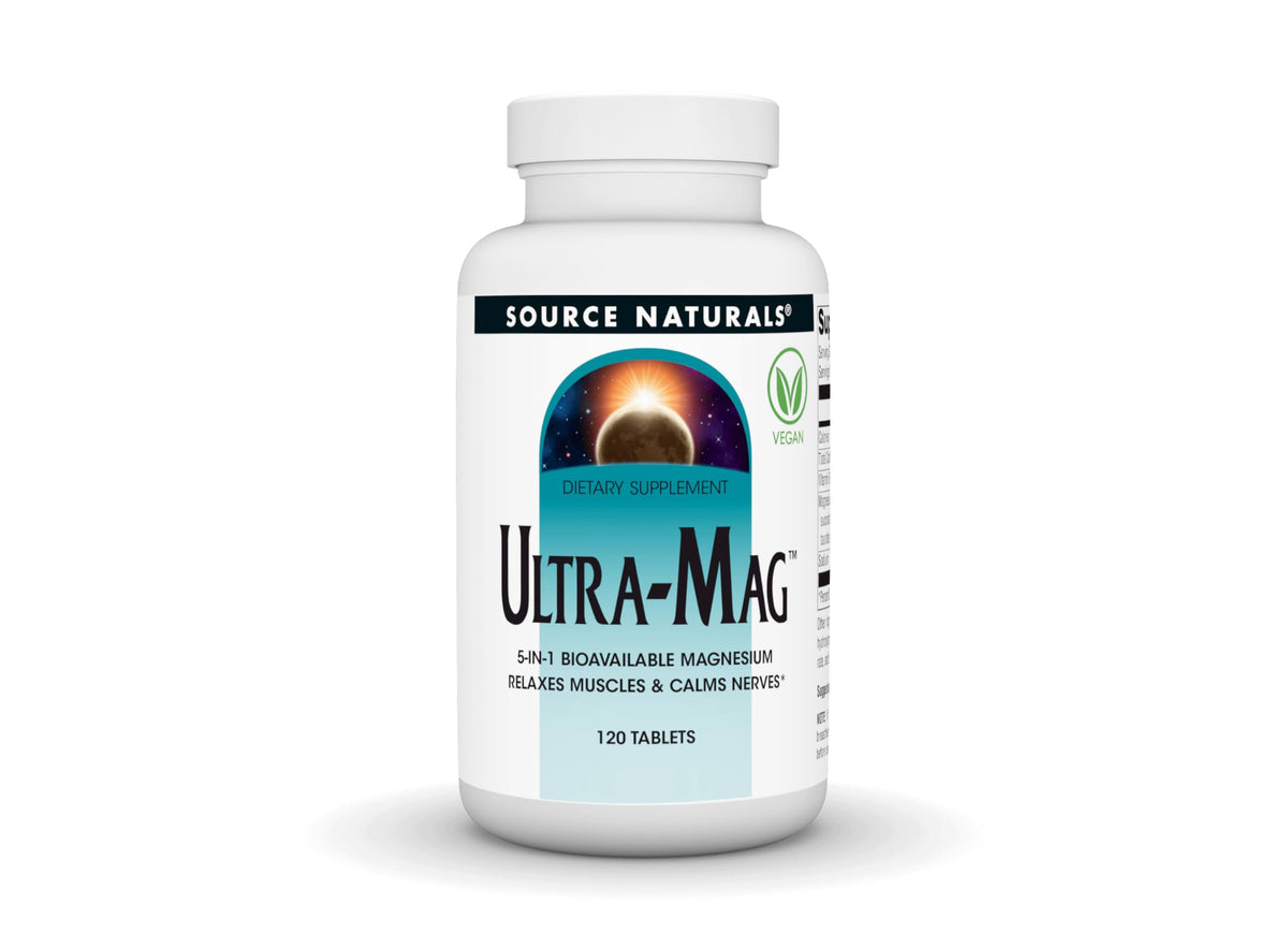 Source Naturals frasco delantero mostrando 120 tabletas veganas y marca