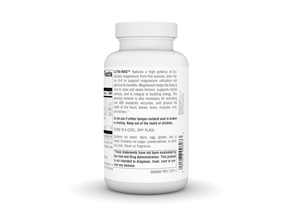 Source Naturals etiqueta de ingredientes destacando cinco fuentes de magnesio