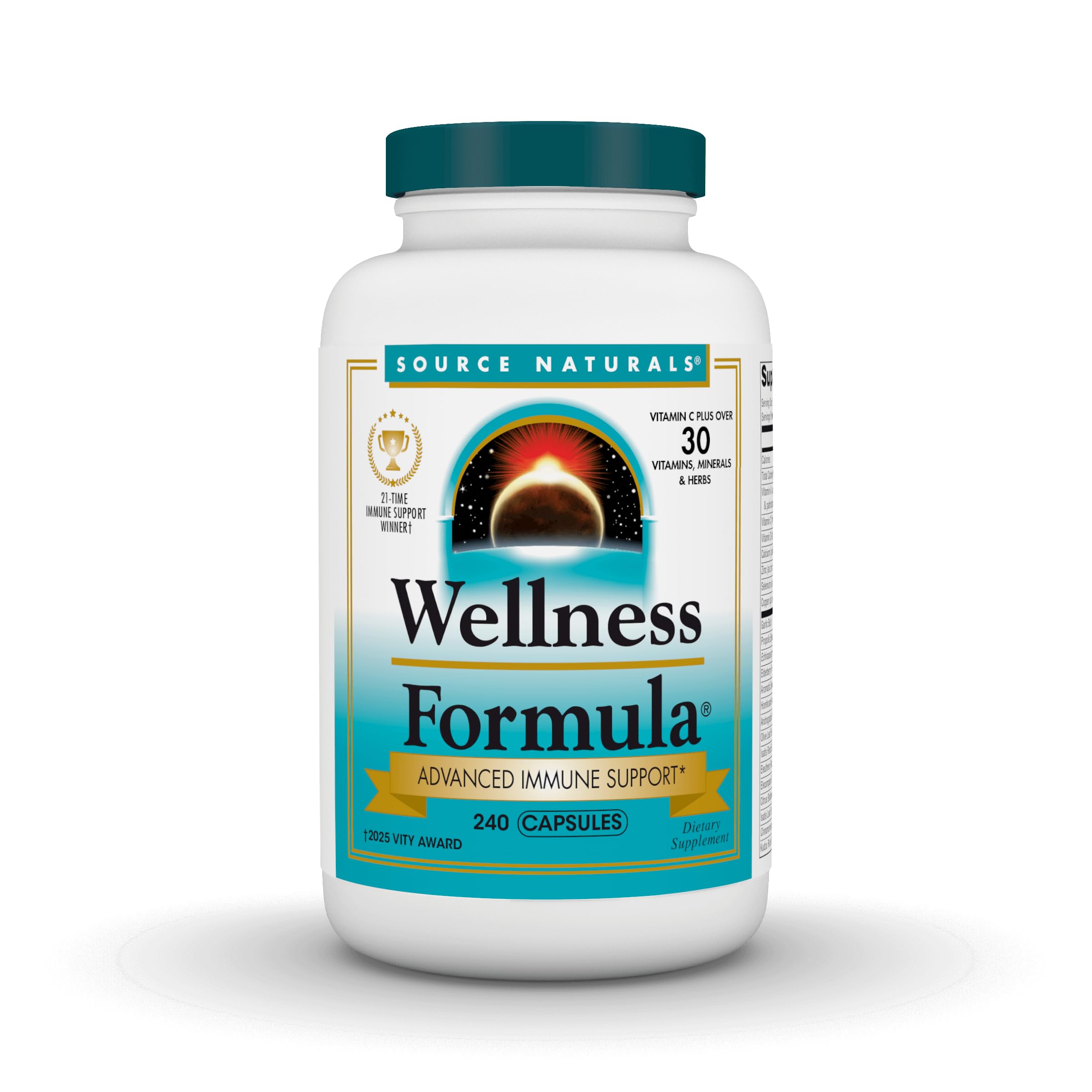 Source Naturals botella frontal del producto mostrando la marca y tamaño 240 cápsulas, ideal para uso prolongado