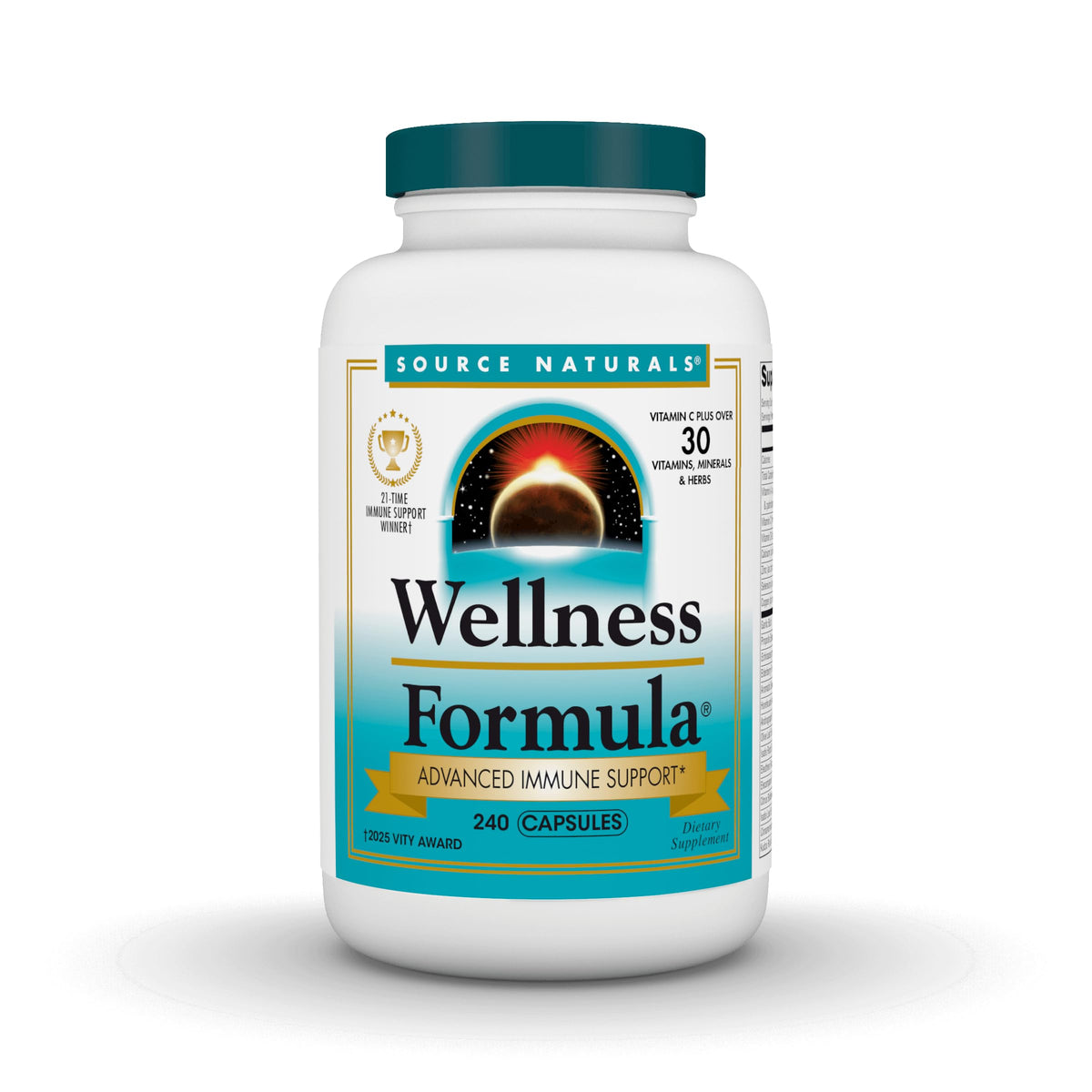 Source Naturals botella frontal del producto mostrando la marca y tamaño 240 cápsulas, ideal para uso prolongado