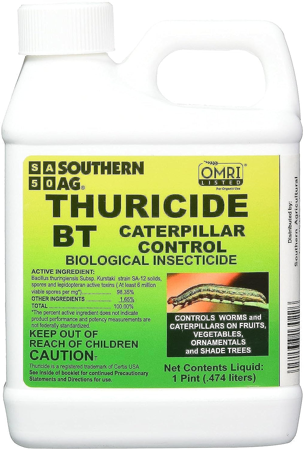 Southern Ag Thuricide botella frontal mostrando volumen y uso seguro