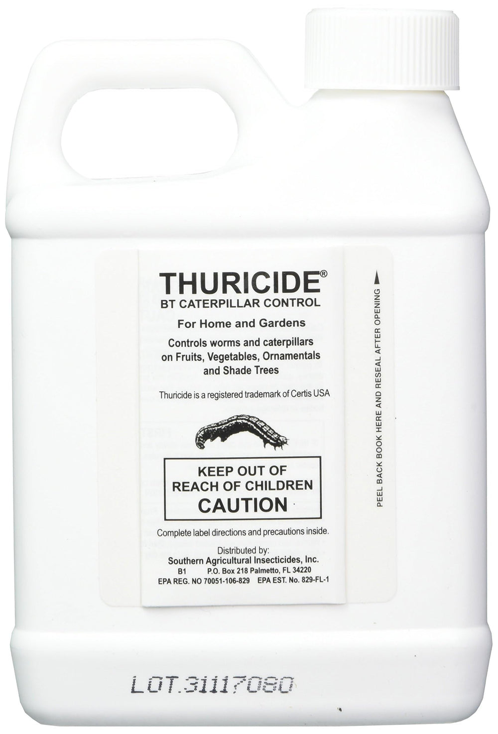 Southern Ag Thuricide etiqueta y texto del concentrado para dosificación clara