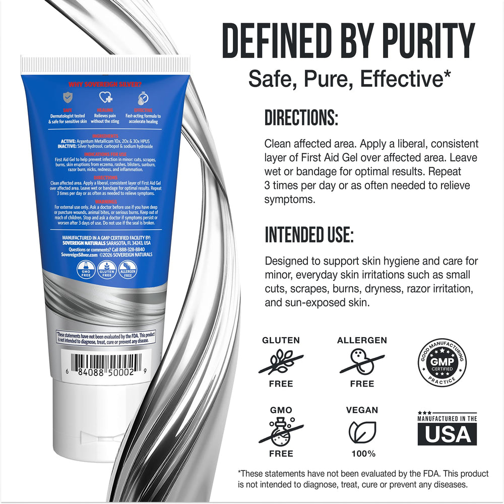 Sovereign Silver etiqueta con ingredientes y confianza de calidad