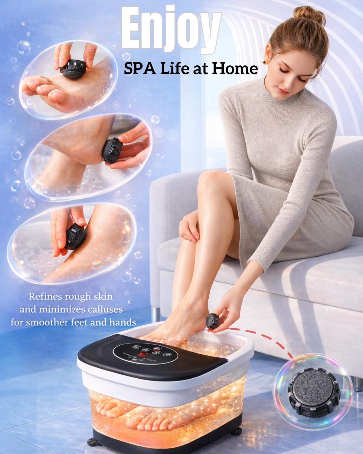 SPA4PIEDS burbujas activas y luz roja creando ambiente relajante tipo spa