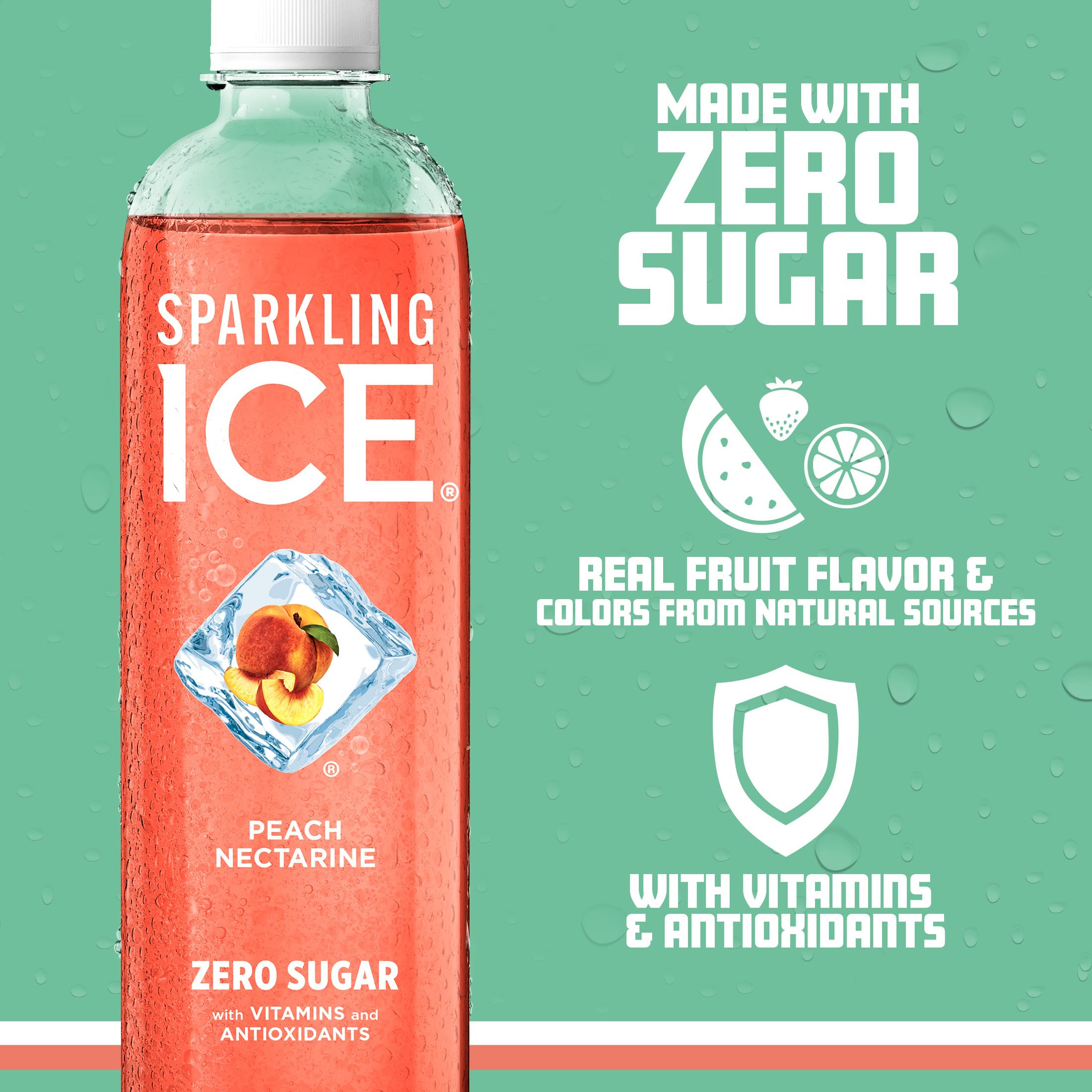 Sparkling Ice botella en mano mostrando tamaño práctico y portabilidad