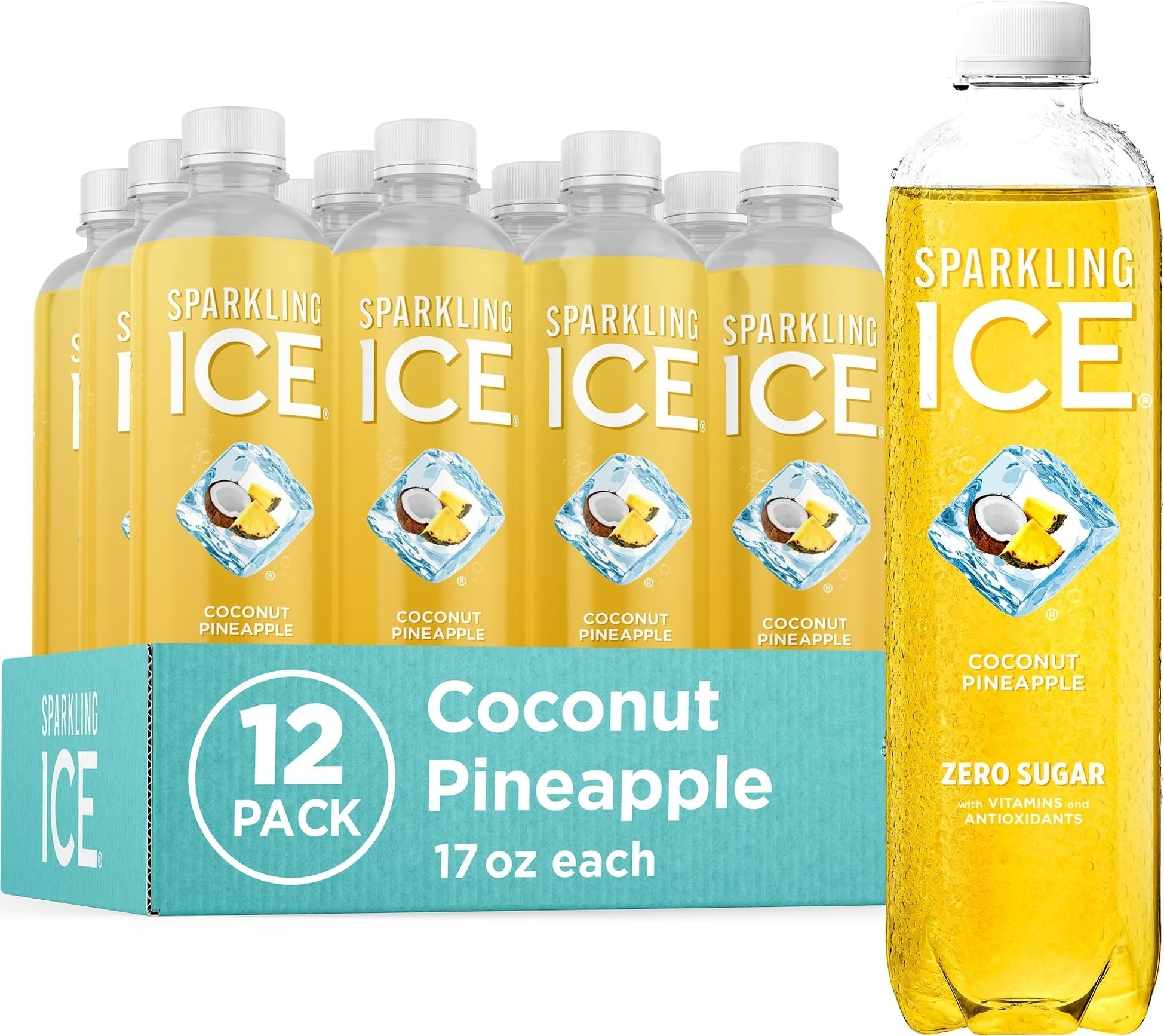 Sparkling Ice botella frente con sabor coco piña y refresco inmediato