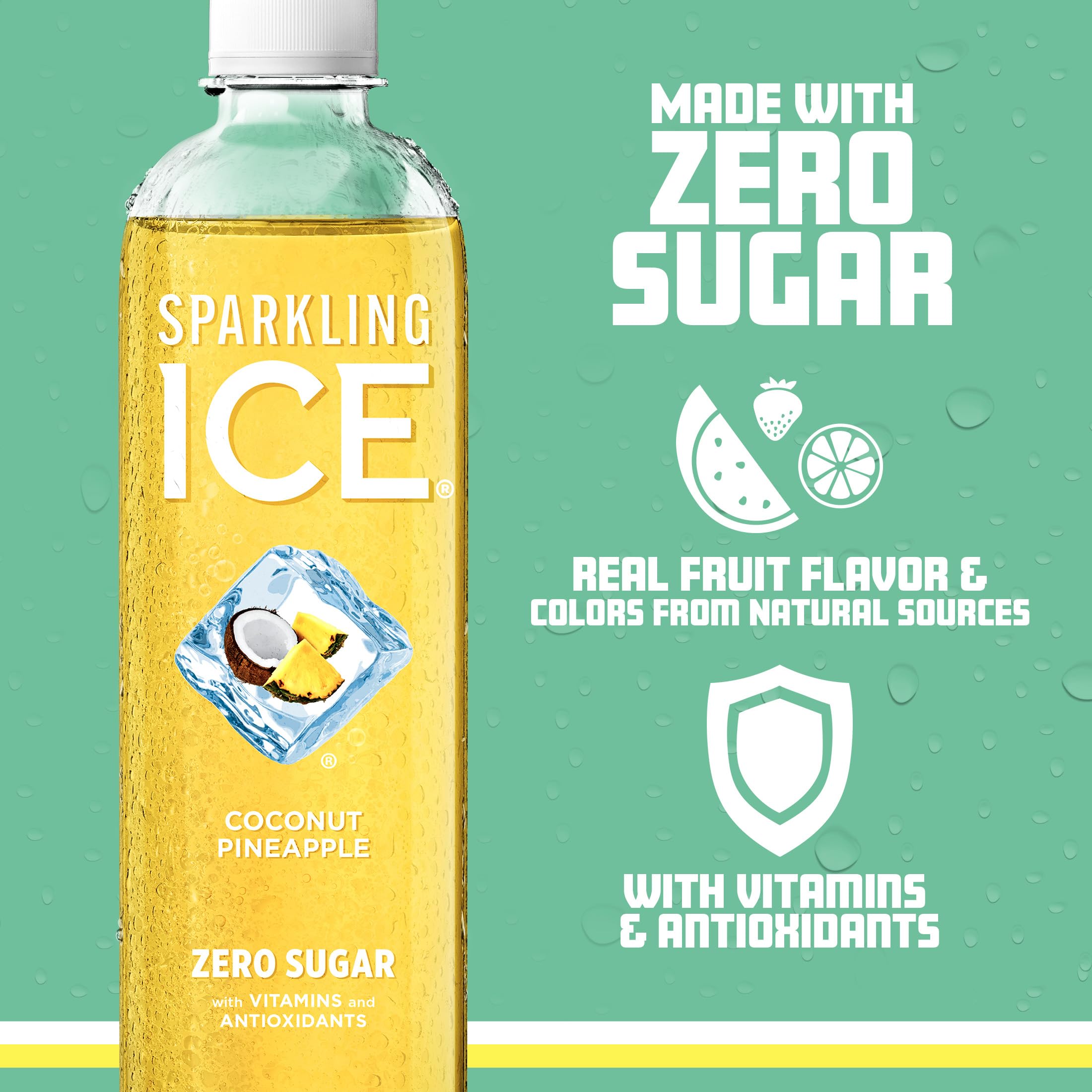 Sparkling Ice vaso con hielo y bebida ofrece refresco tropical listo