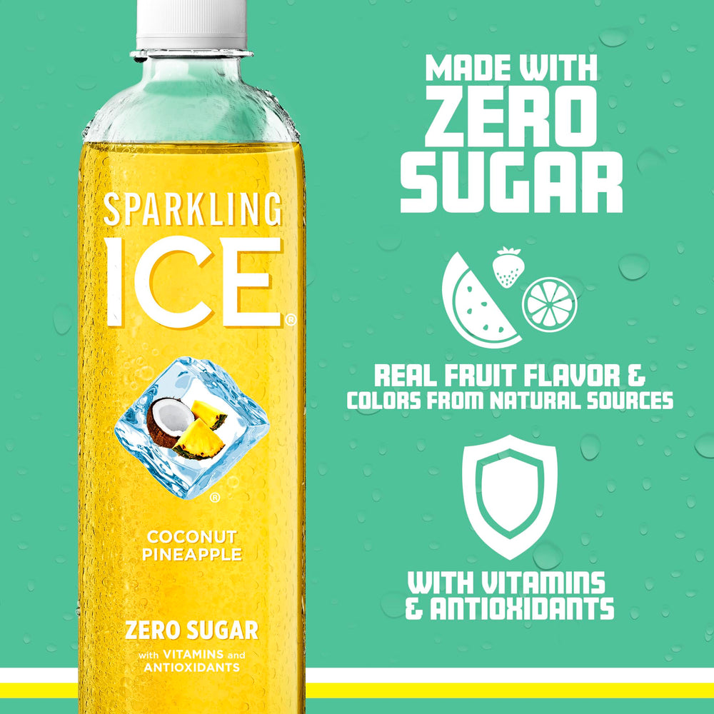 Sparkling Ice vaso con hielo y bebida ofrece refresco tropical listo