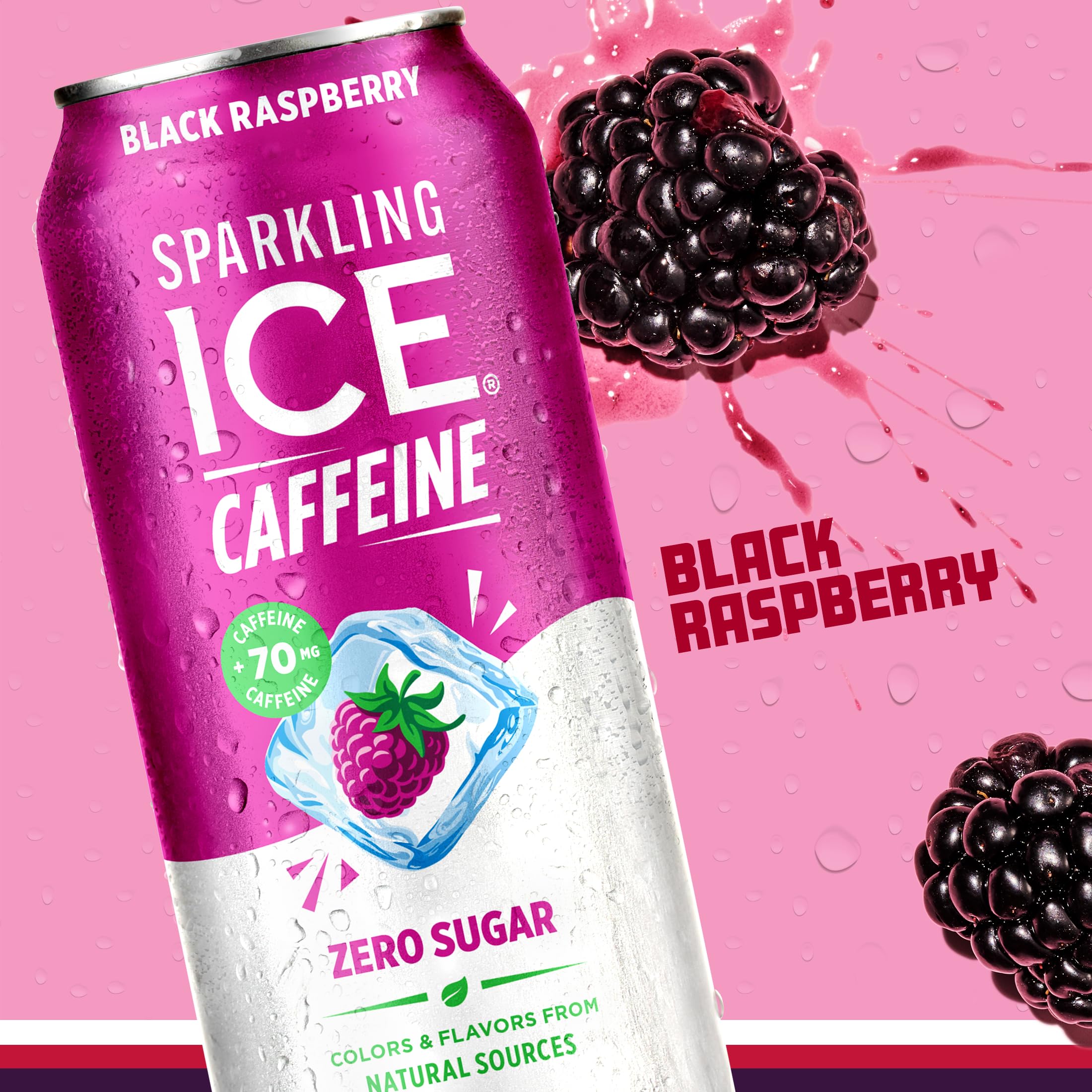 Detalle de etiqueta Sparkling Ice mostrando vitaminas y contenido de cafeína