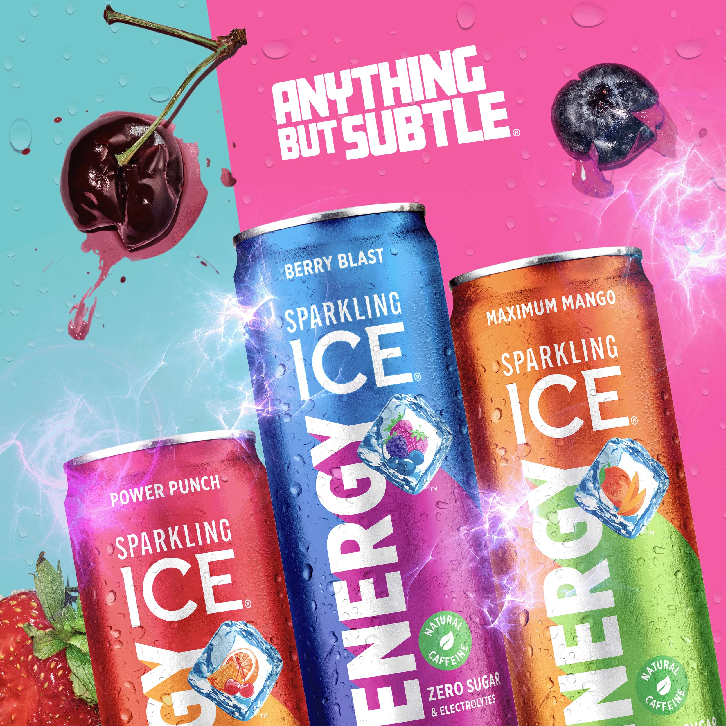 Sparkling Ice detalle de la textura burbujeante en la lata, sabor intenso