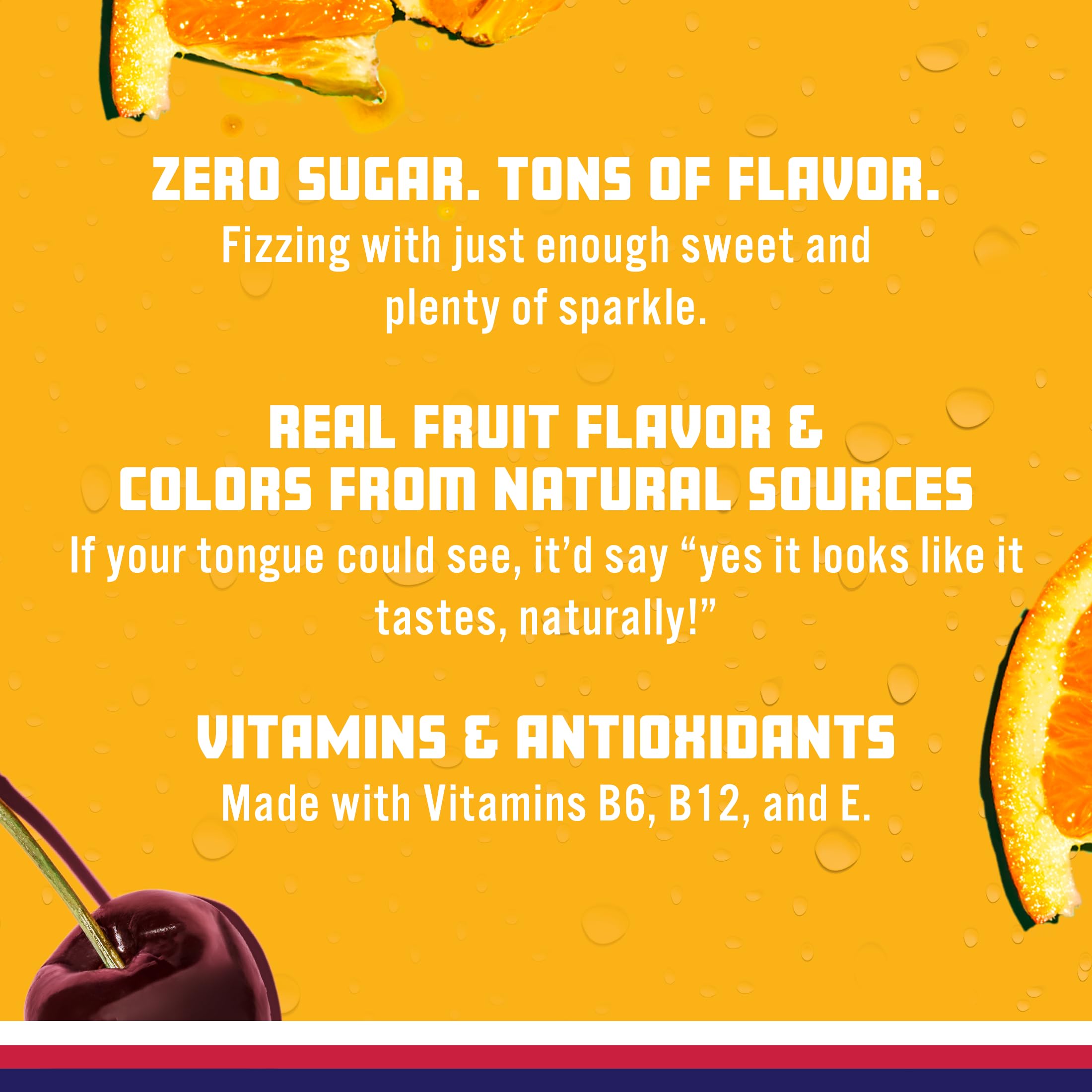 Sparkling Ice etiqueta con vitaminas B6 B12 E destacando beneficios añadidos