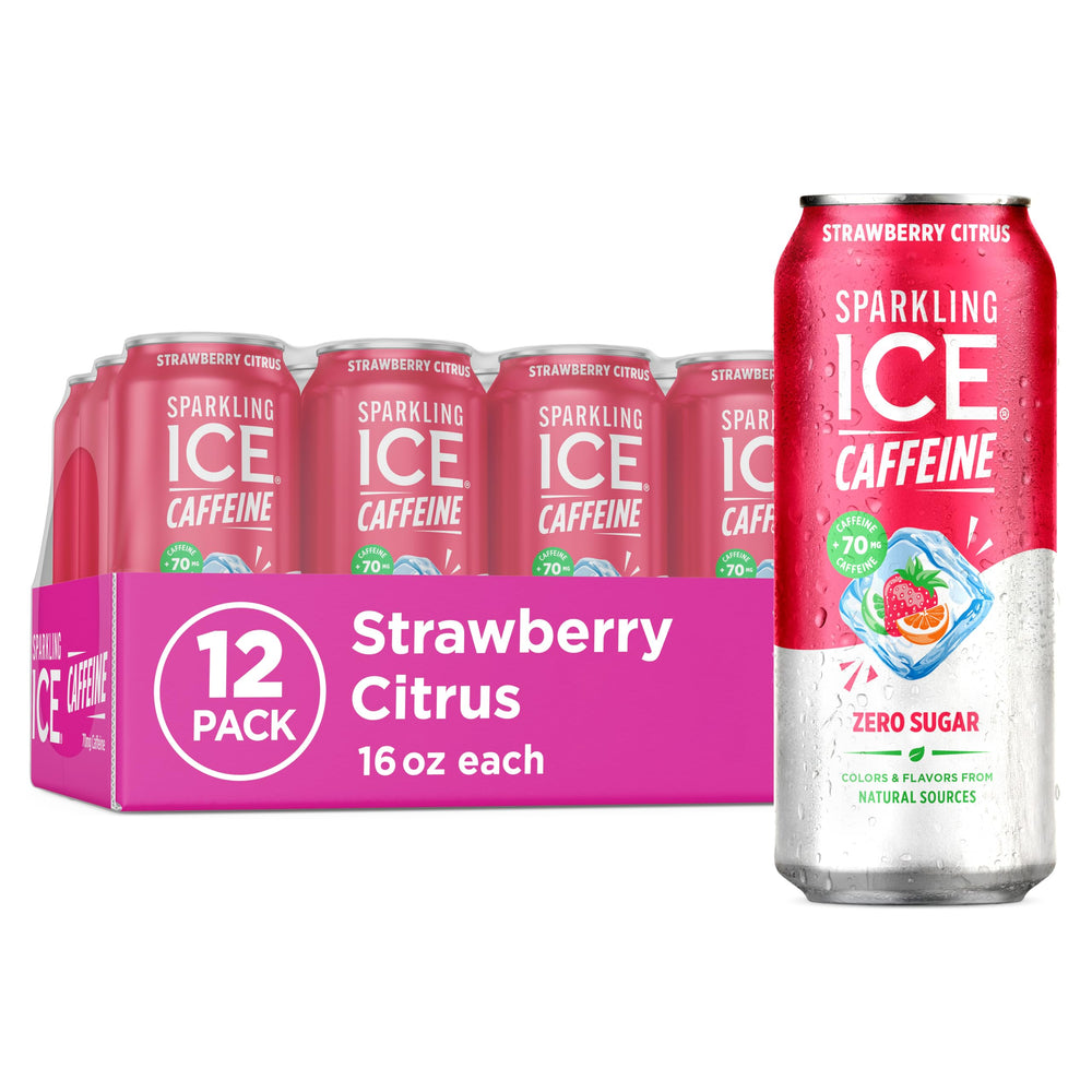 Sparkling Ice lata de fresa-cítricos al frente, refresco sin azúcar