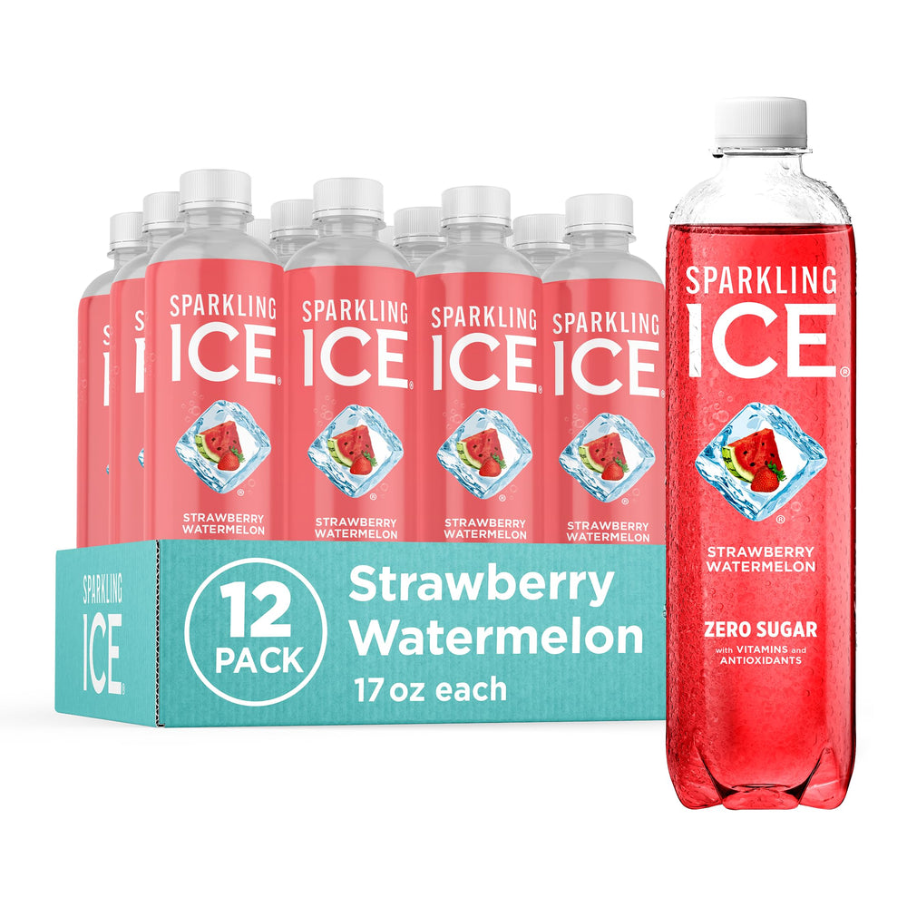 Sparkling Ice frente pack de 12 mostrando botellas y ahorro