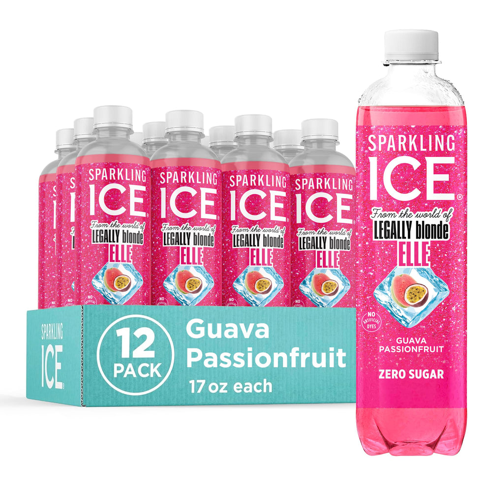Sparkling Ice frente del empaque mostrando botella y sabor tropical beneficios refrescante