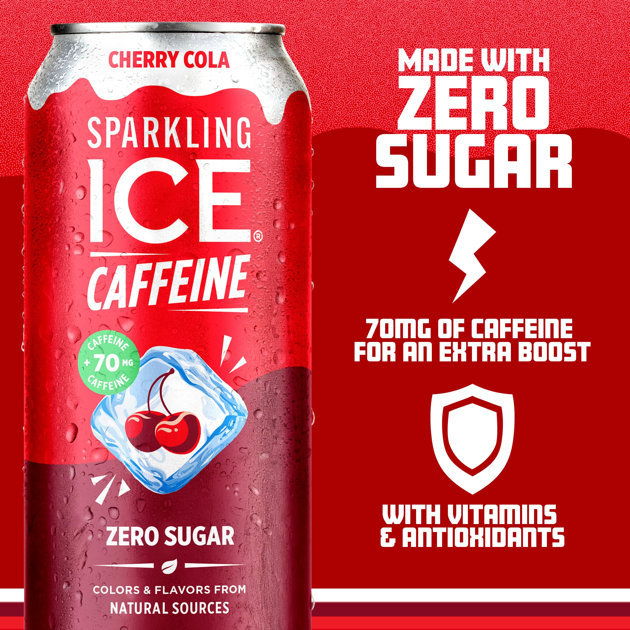 Sparkling Ice lata abierta sobre hielo, bebida fría lista para beber y energizar