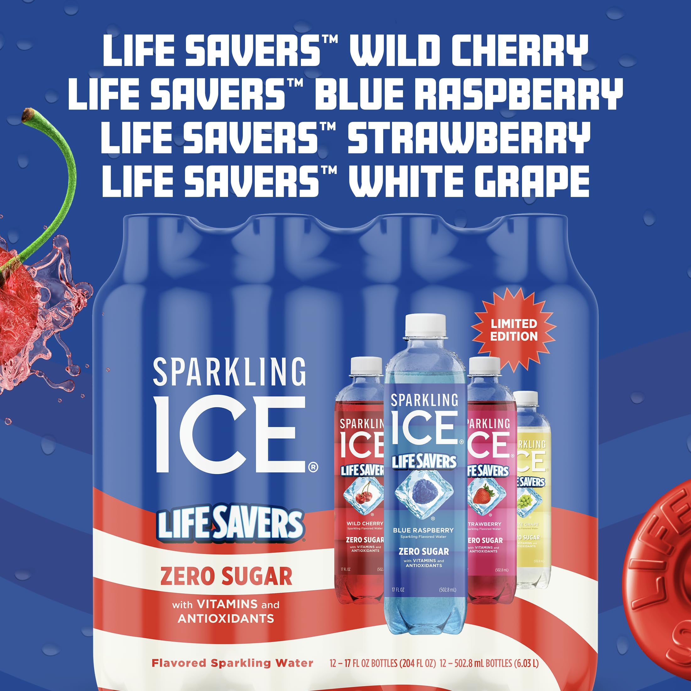 Sparkling Ice etiqueta con información de vitaminas y sin azúcar visible
