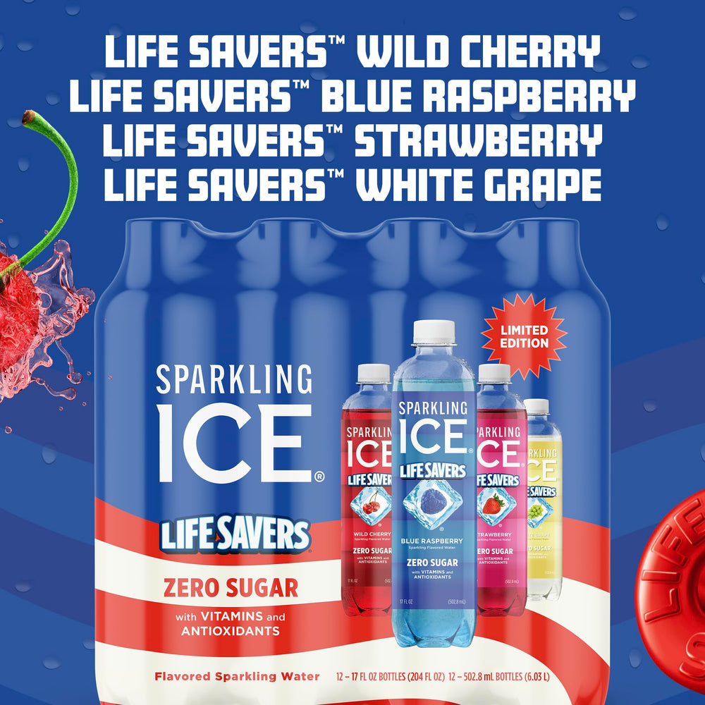 Sparkling Ice etiqueta con información de vitaminas y sin azúcar visible