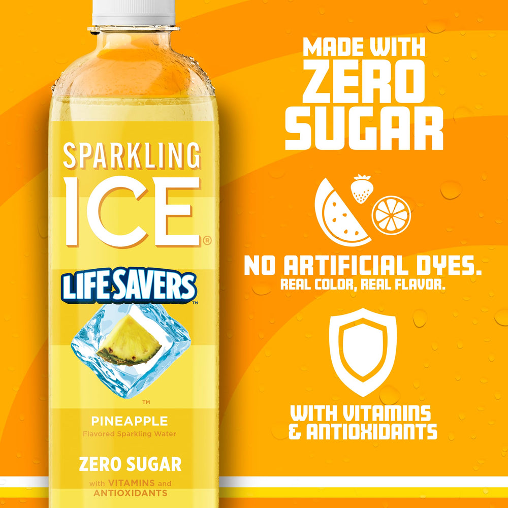 Sparkling Ice LIFESAVERS piña botella abierta lista para beber y refrescar