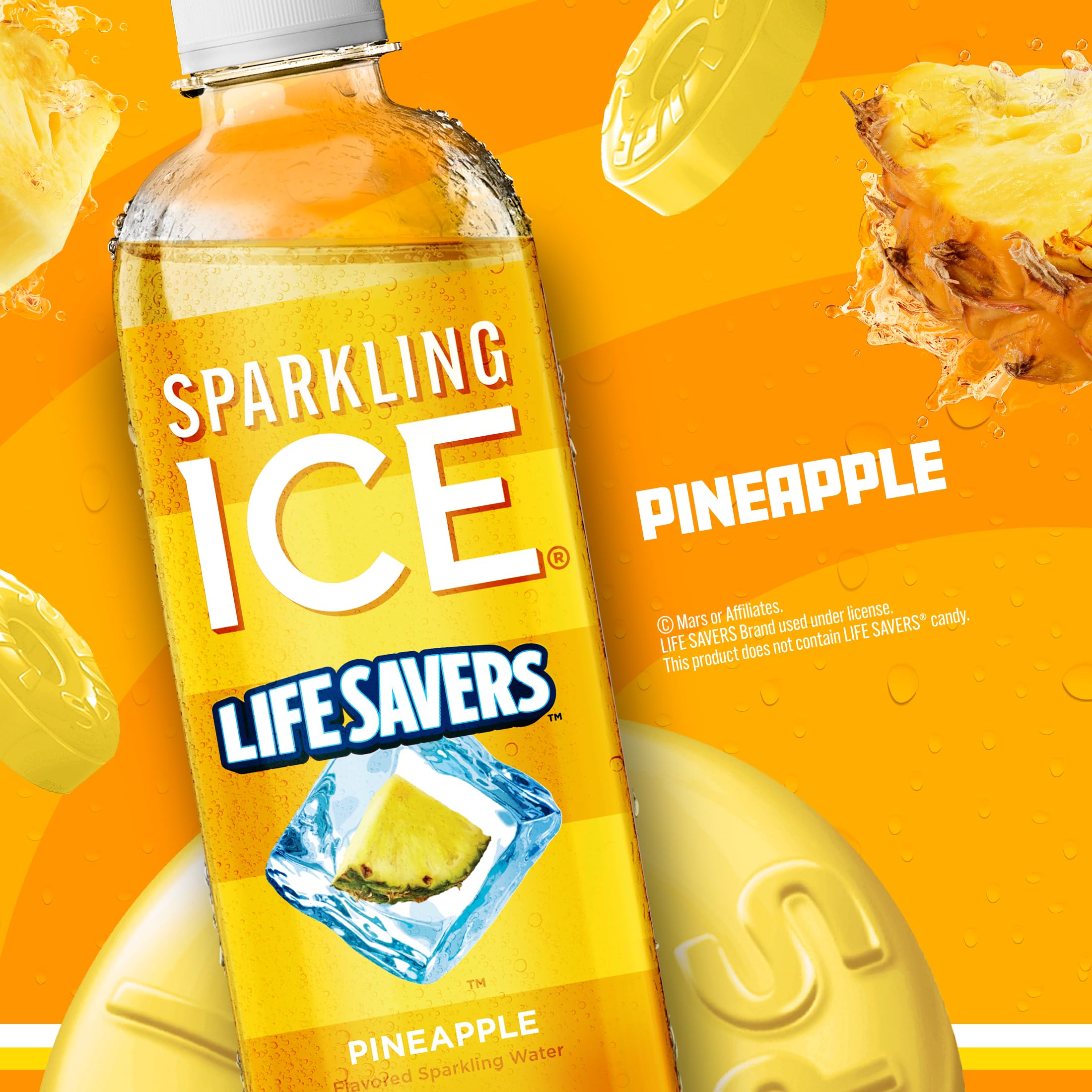 Sparkling Ice LIFESAVERS piña en mesa de picnic añadiendo sabor sin azúcar