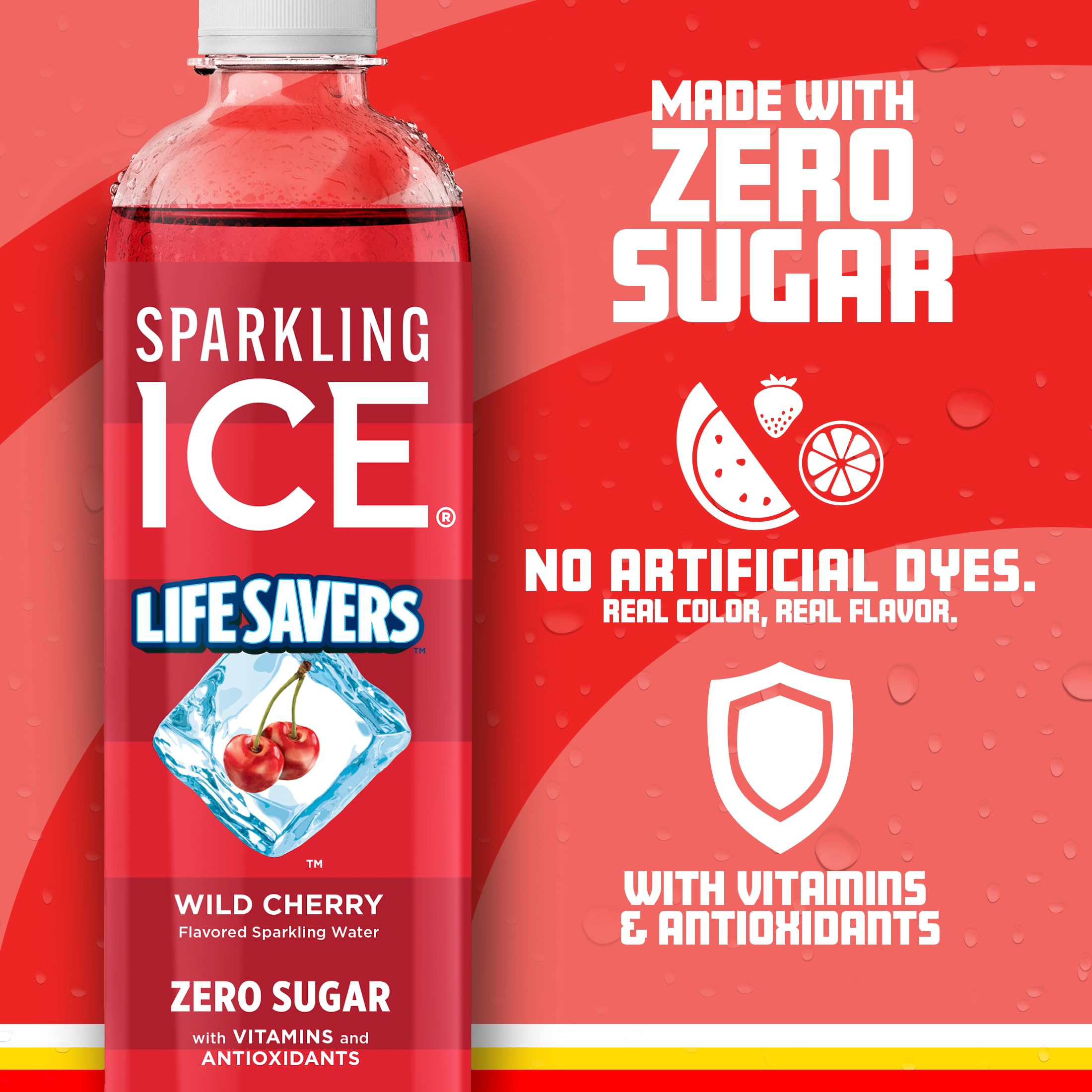 Sparkling Ice LIFESAVERS burbujeo en primer plano resaltando frescura efervescente